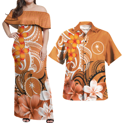 Chuuk Polynesian Pattern Combo Dress And Shirt - Floral Spirit Orange