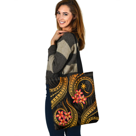 Chuuk Tote Bag Gold Polynesian Pattern Plumeria