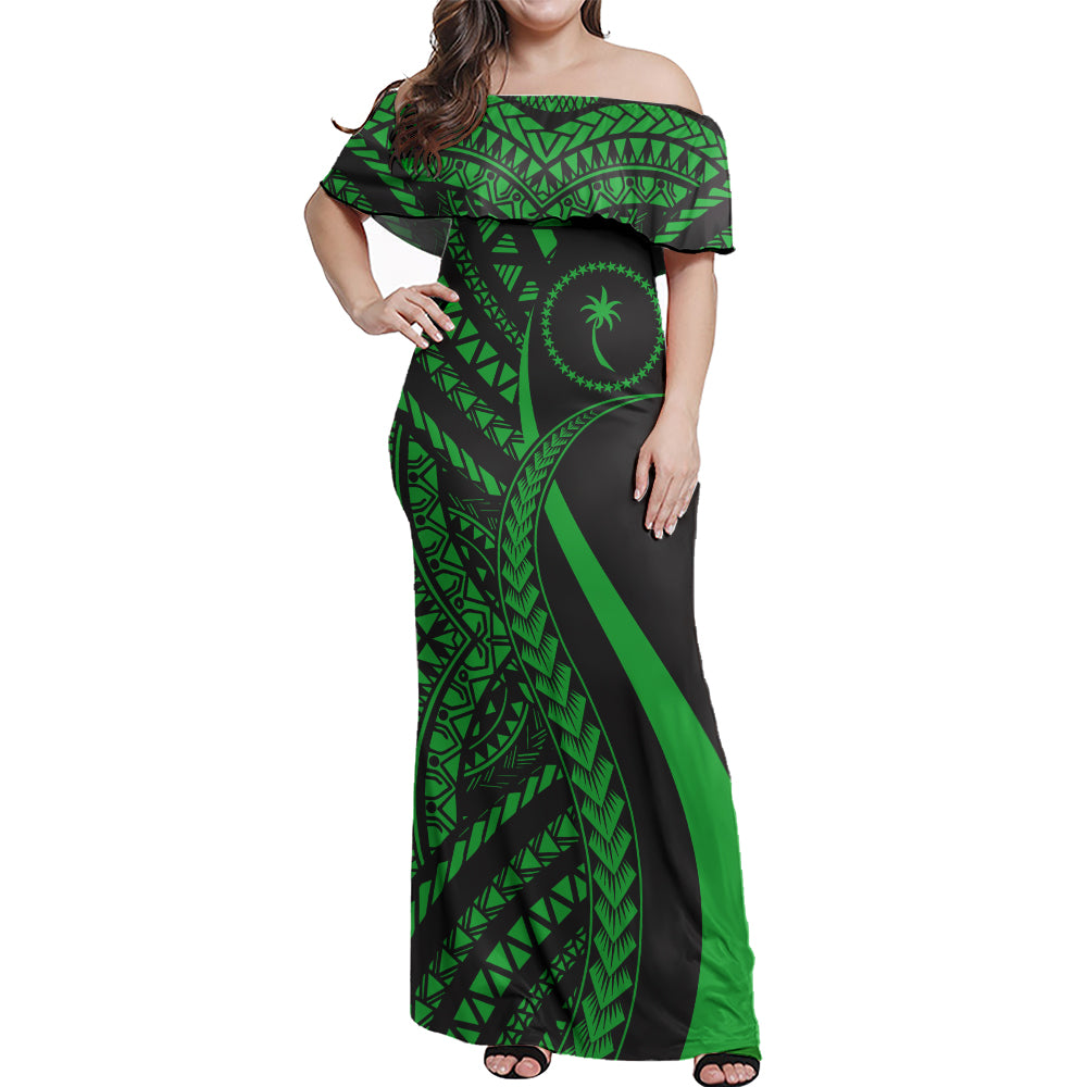 Chuuk Combo Dress And Shirt - Micronesian Tentacle Tribal Pattern Green