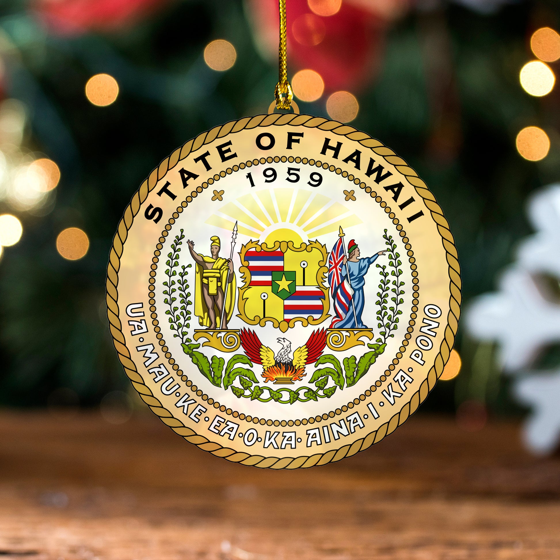 Hawaii Acrylic And Wooden Ornament Christmas Coat Of Arm State
