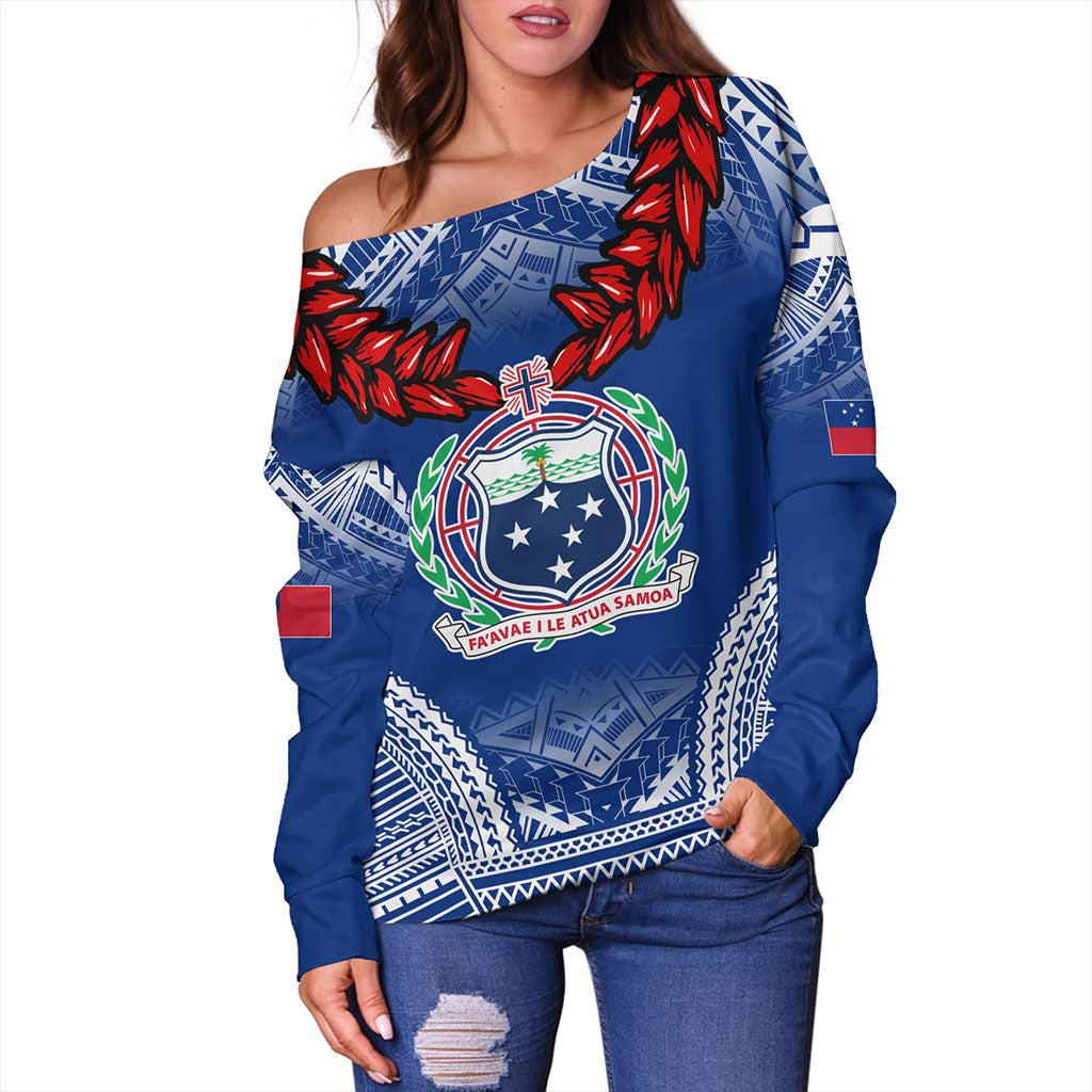 Samoa Off Shoulder Sweatshirt Coat Of Arms Ula Fala Original Style