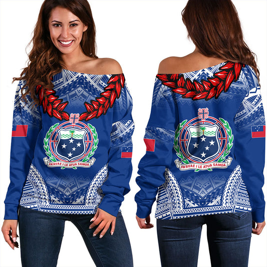 Samoa Off Shoulder Sweatshirt Coat Of Arms Ula Fala Original Style