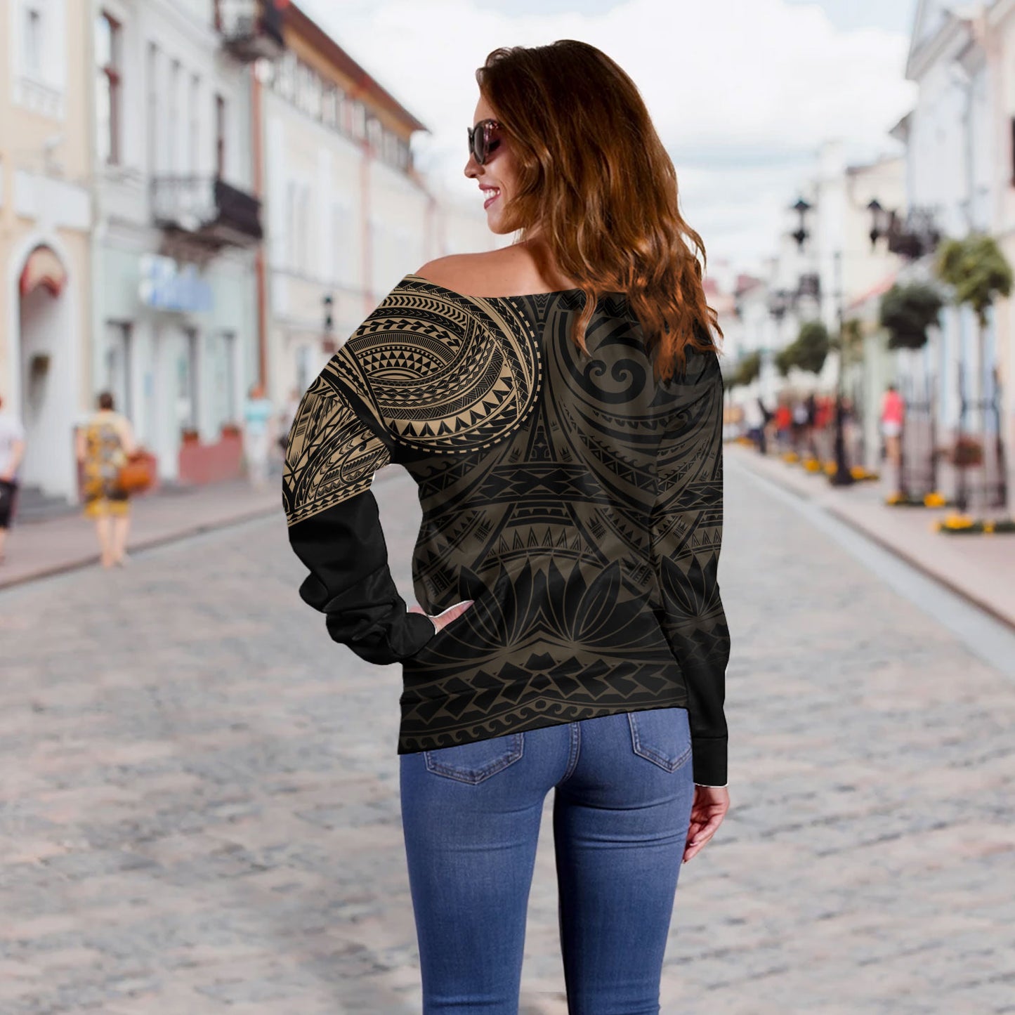 Polynesian Off Shoulder Sweatshirt Polynesian Pattern Special Design