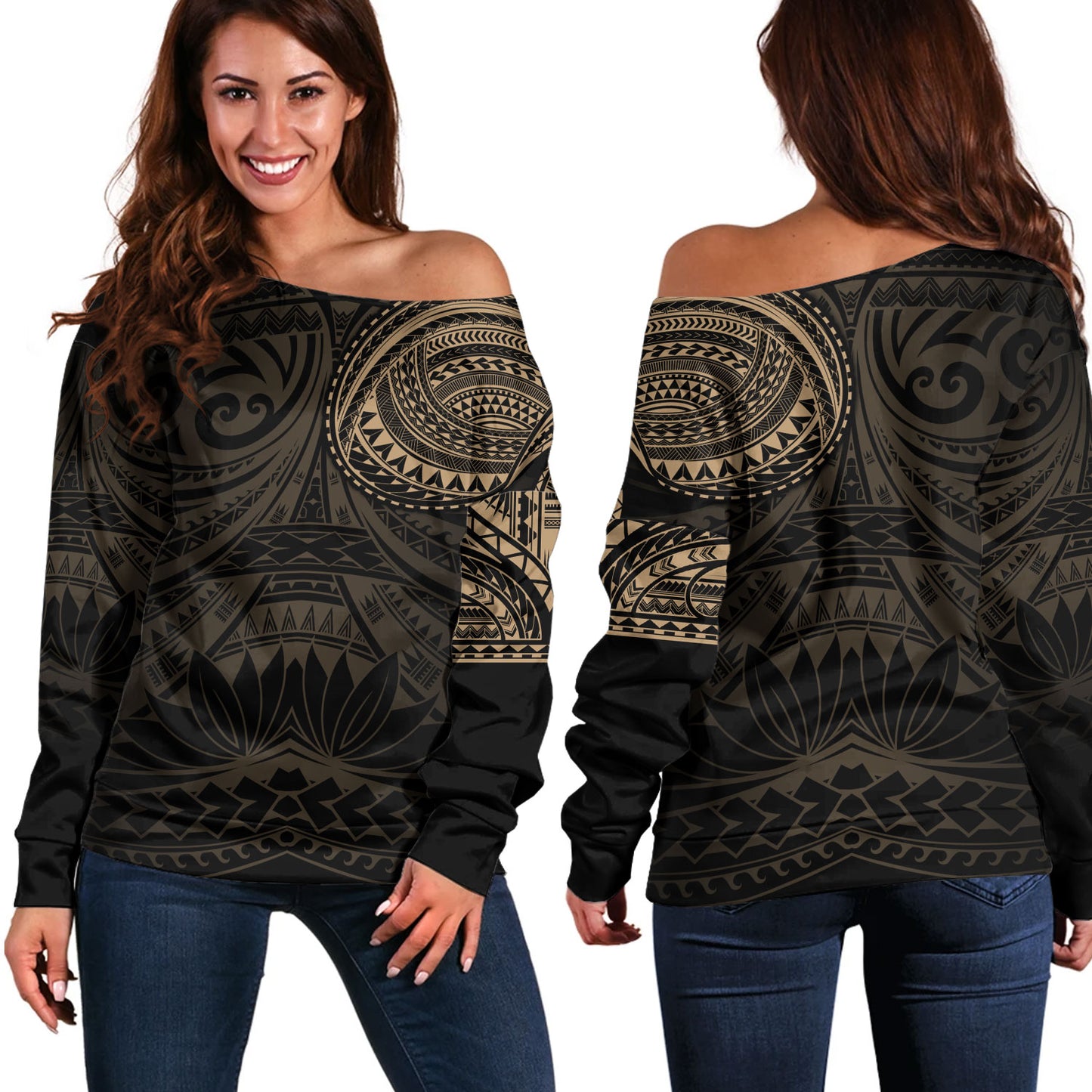 Polynesian Off Shoulder Sweatshirt Polynesian Pattern Special Design