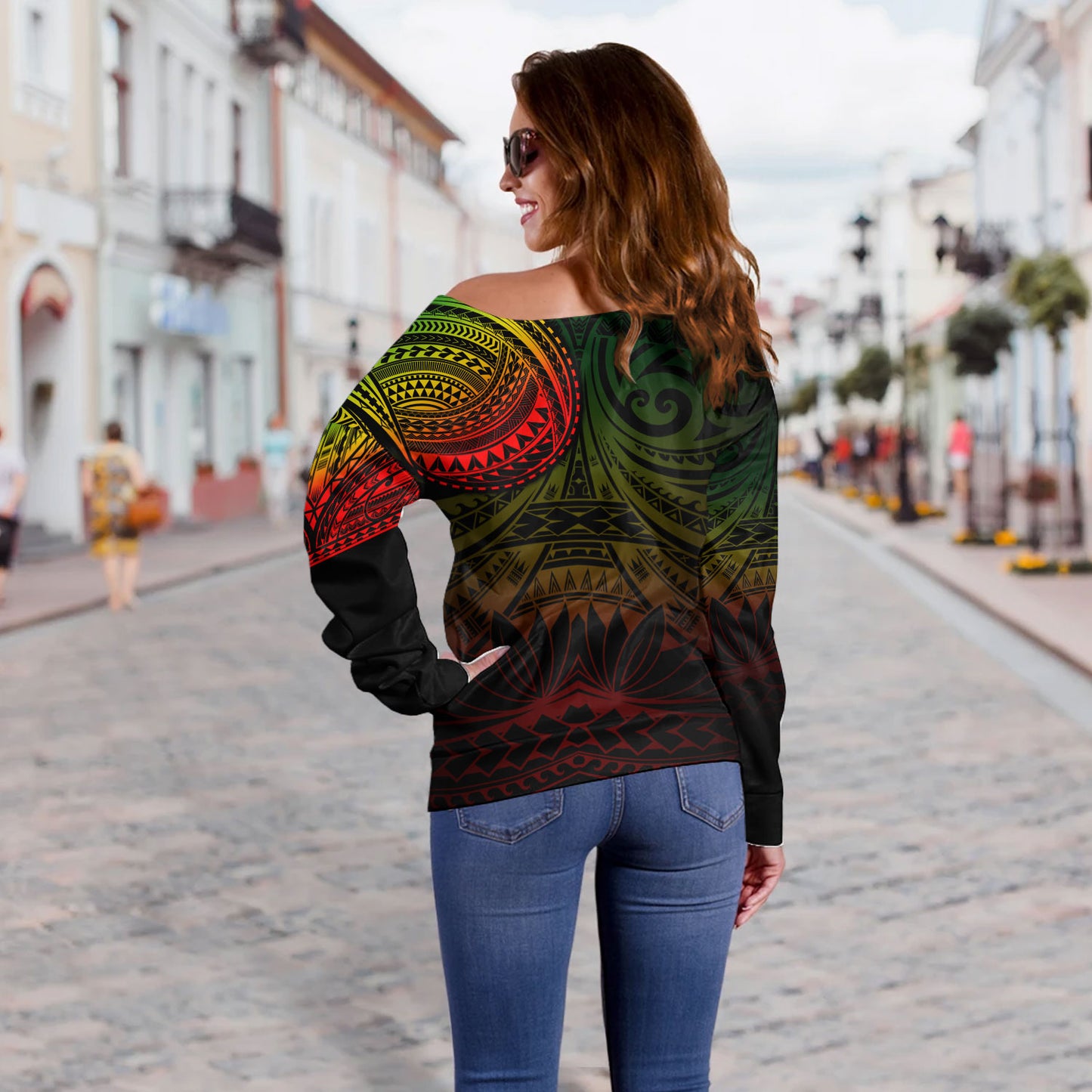 Polynesian Off Shoulder Sweatshirt Polynesian Pattern Special Design