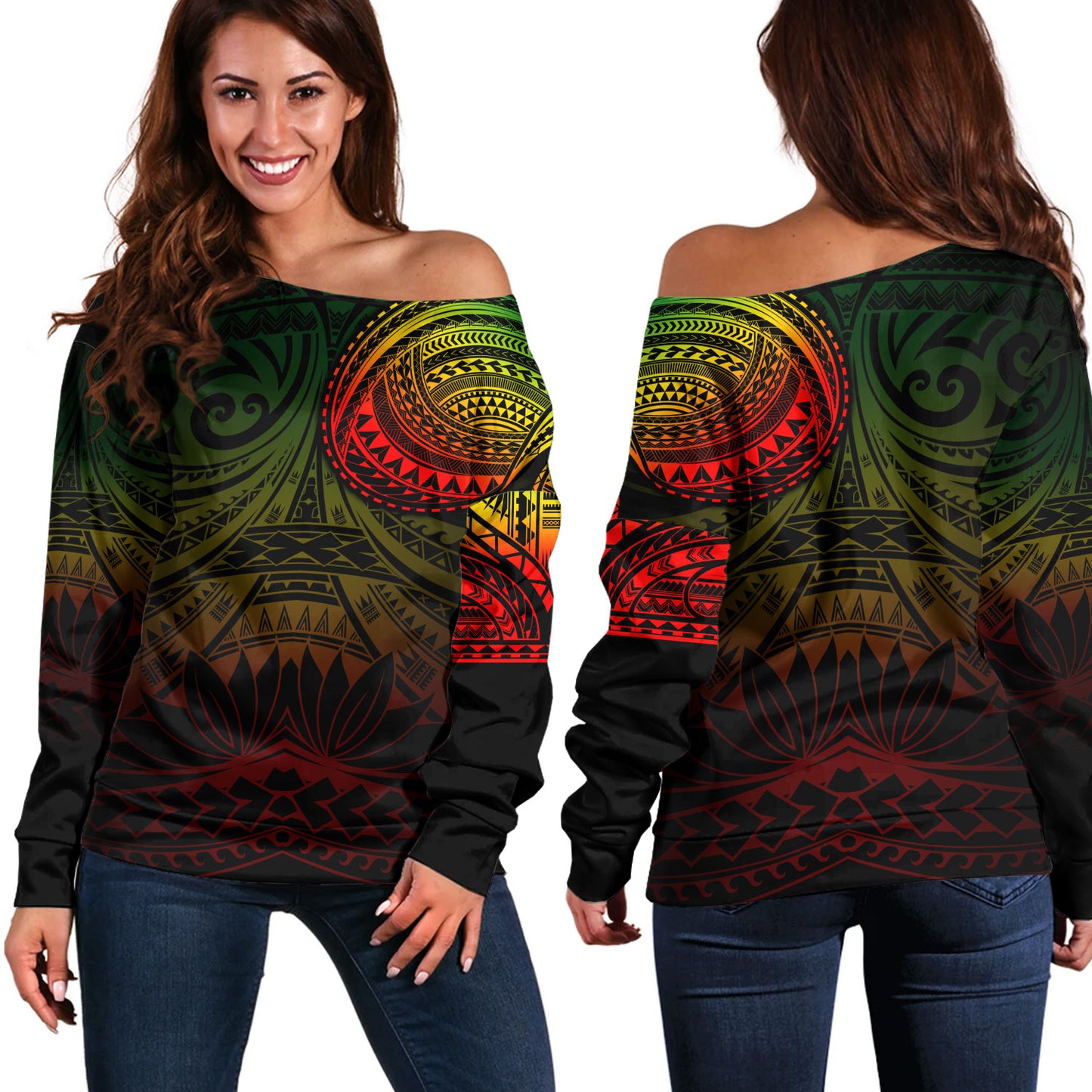 Polynesian Off Shoulder Sweatshirt Polynesian Pattern Special Design
