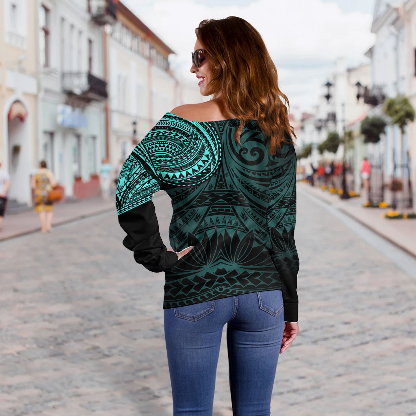Polynesian Off Shoulder Sweatshirt Polynesian Pattern Special Design