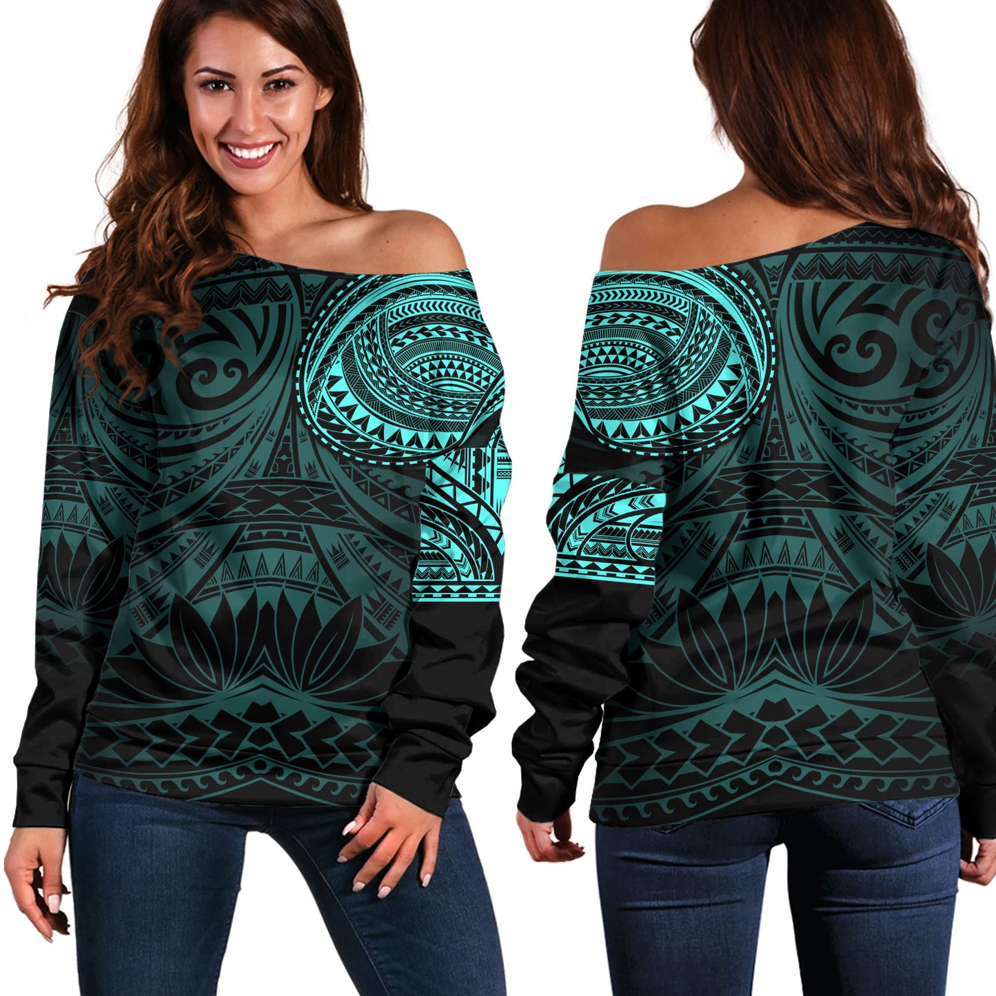 Polynesian Off Shoulder Sweatshirt Polynesian Pattern Special Design