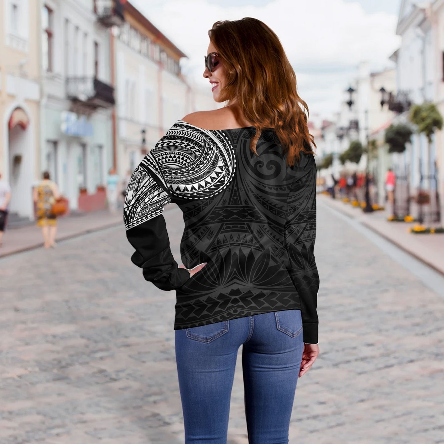 Polynesian Off Shoulder Sweatshirt Polynesian Pattern Special Design