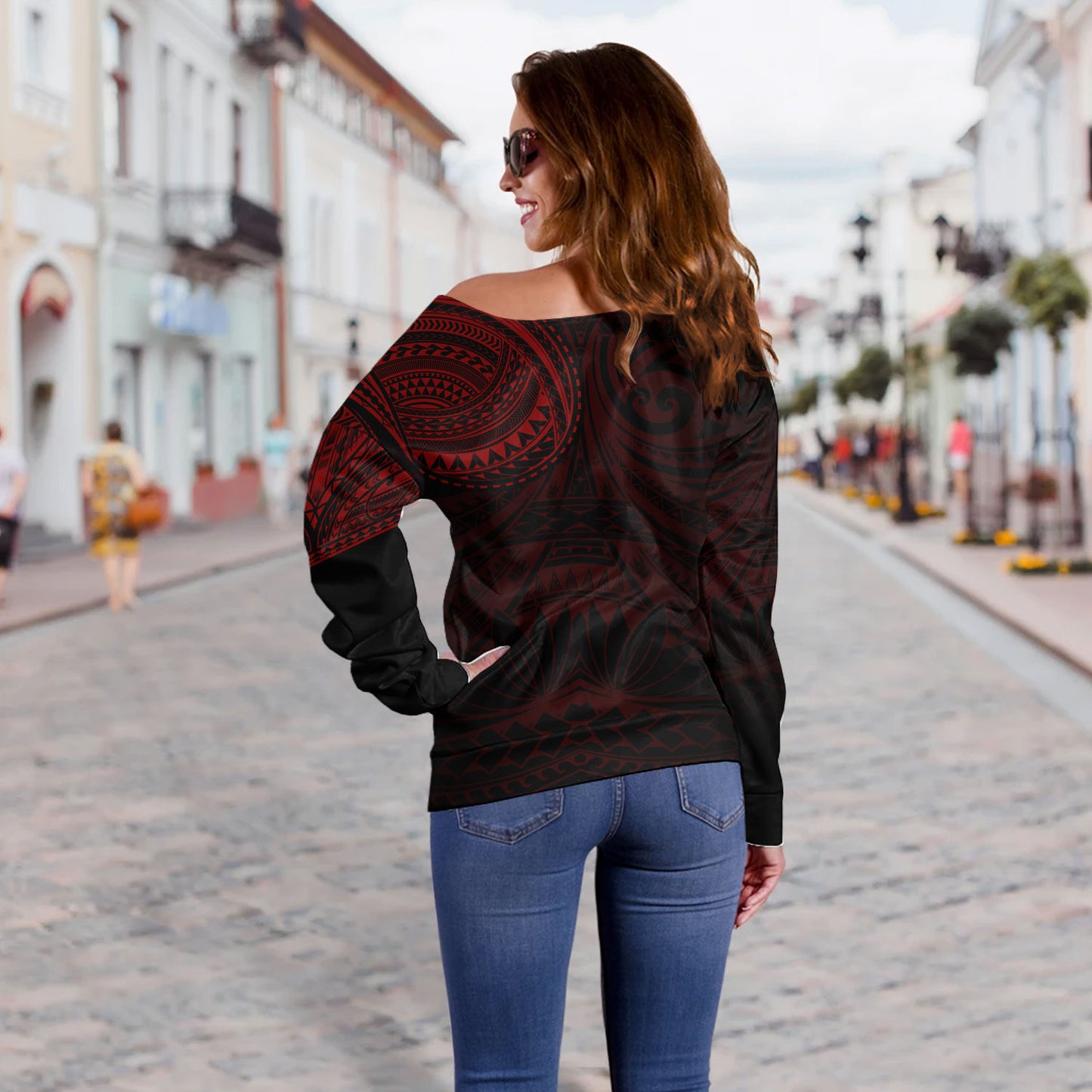 Polynesian Off Shoulder Sweatshirt Polynesian Pattern Special Design