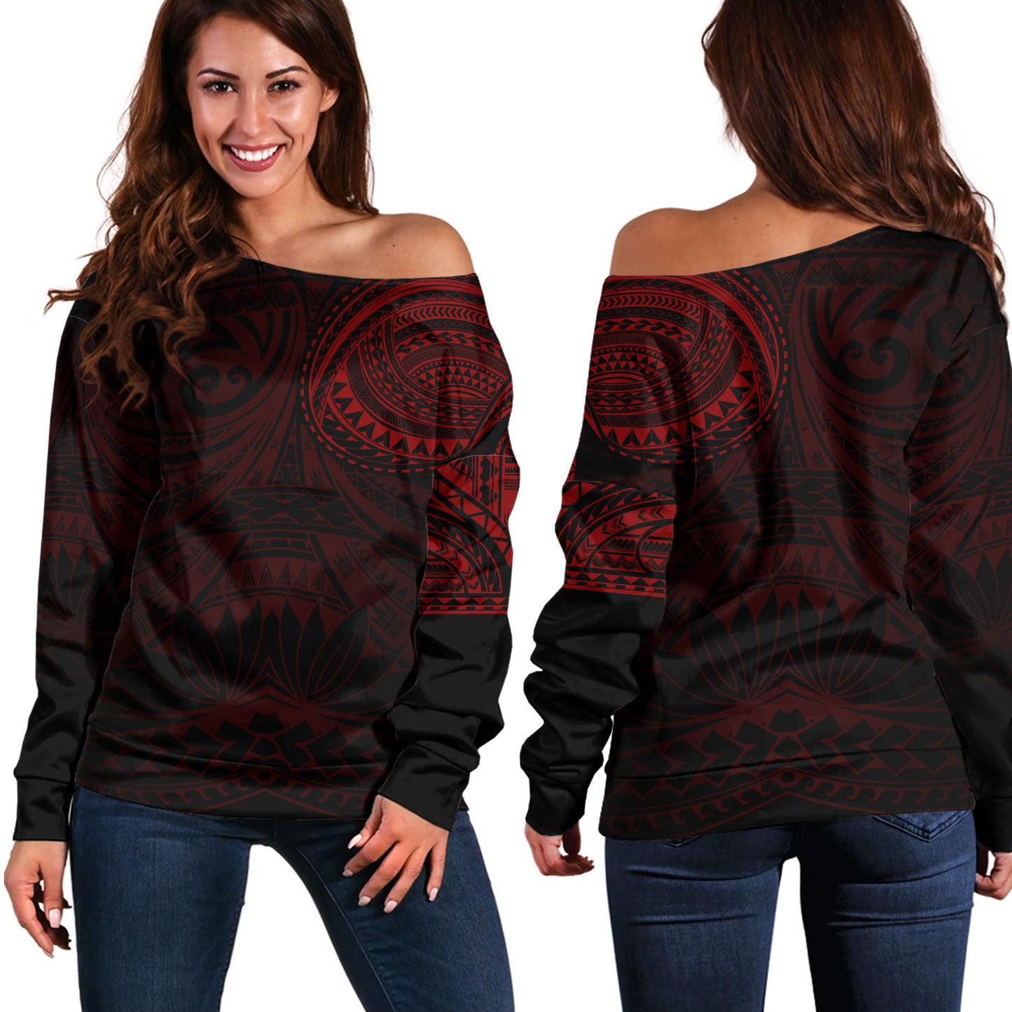 Polynesian Off Shoulder Sweatshirt Polynesian Pattern Special Design