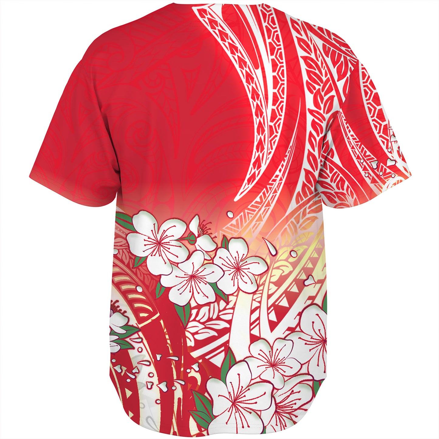 Polynesian Baseball Shirt Polynesian Pattern Style White Flowers