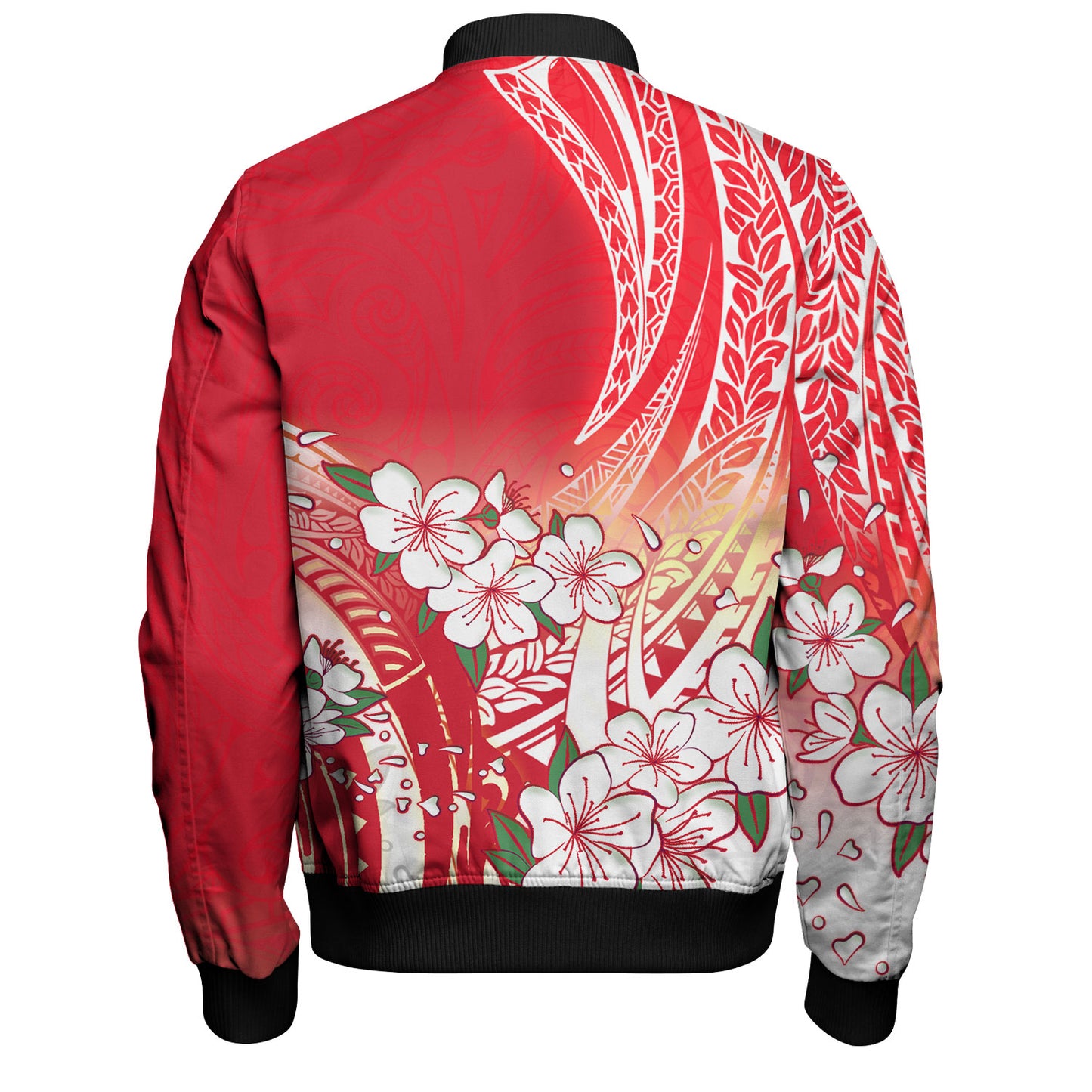 Polynesian Bomber Jacket Polynesian Pattern Style White Flowers