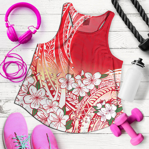 Polynesian Women Tank Polynesian Pattern Style White Flowers