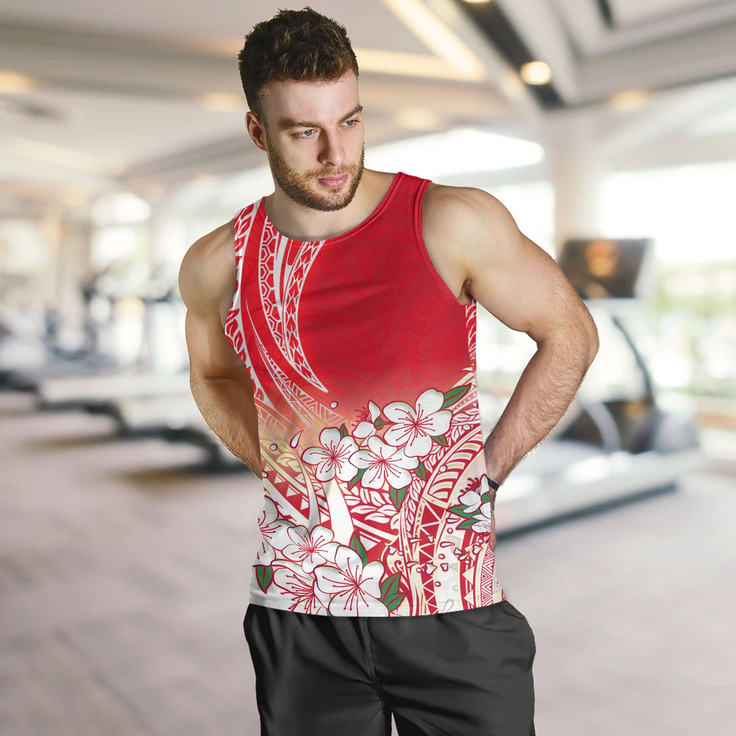 Polynesian Tank Top Polynesian Pattern Style White Flowers