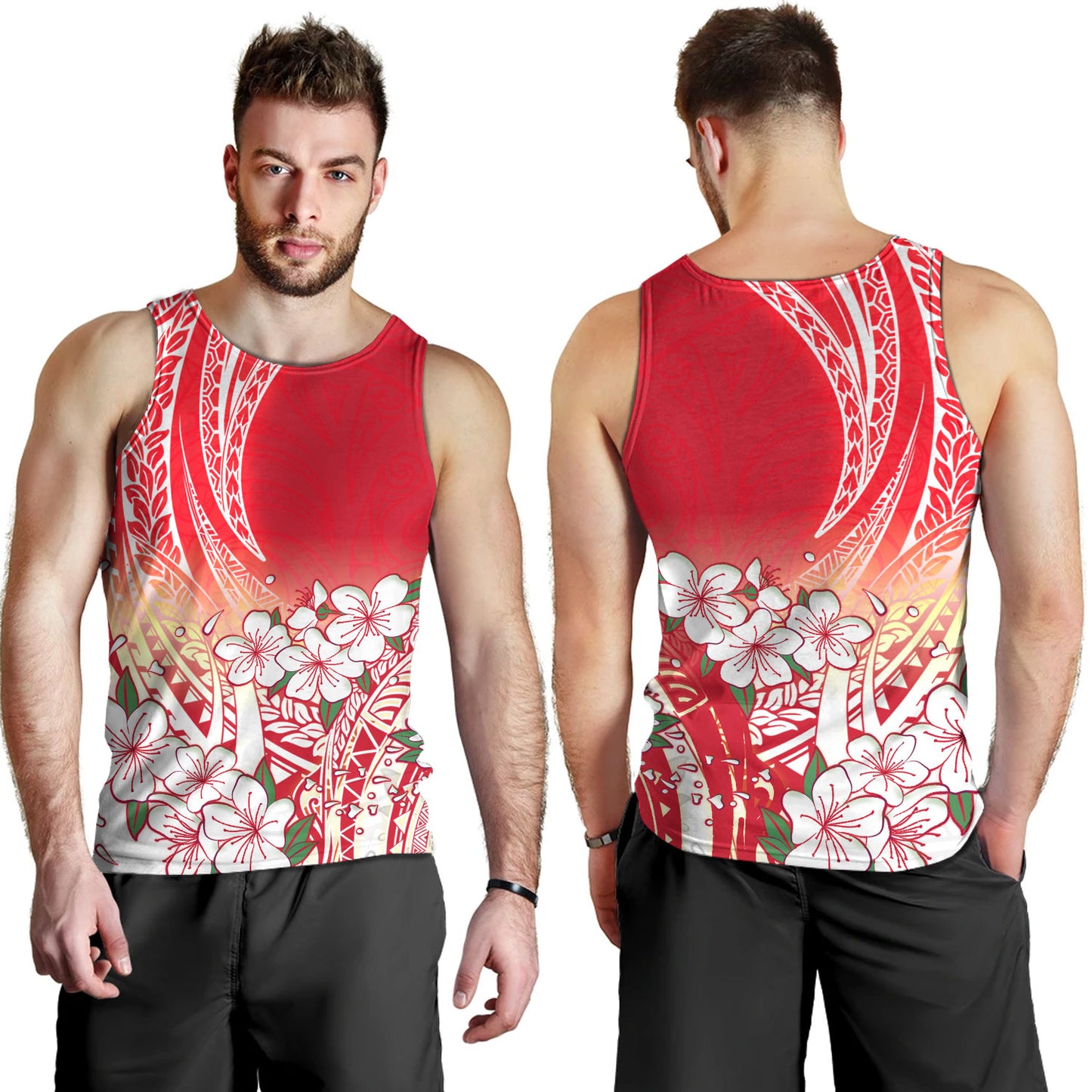 Polynesian Tank Top Polynesian Pattern Style White Flowers