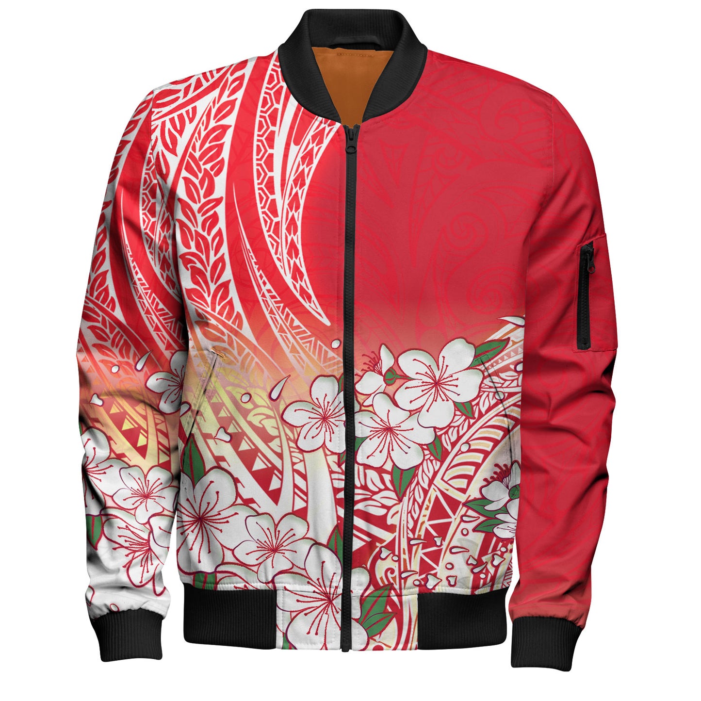Polynesian Bomber Jacket Polynesian Pattern Style White Flowers