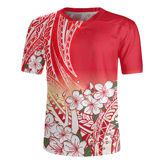 Polynesian Rugby Jersey Polynesian Pattern Style White Flowers