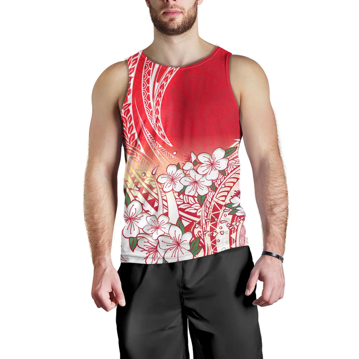 Polynesian Tank Top Polynesian Pattern Style White Flowers