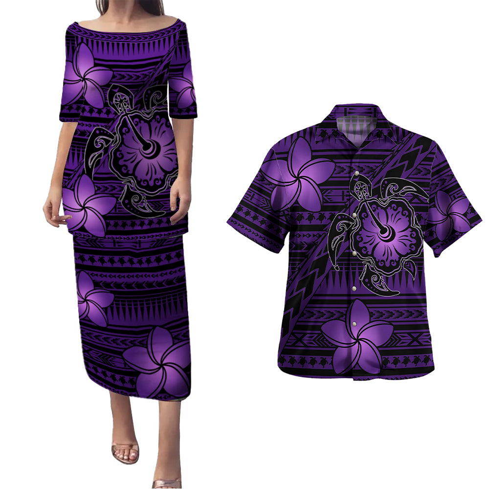Hawaii Combo Puletasi And Shirt Hibiscus Turle With Plumeria Flowers
