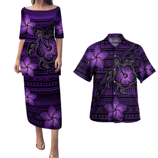 Hawaii Combo Puletasi And Shirt Hibiscus Turle With Plumeria Flowers