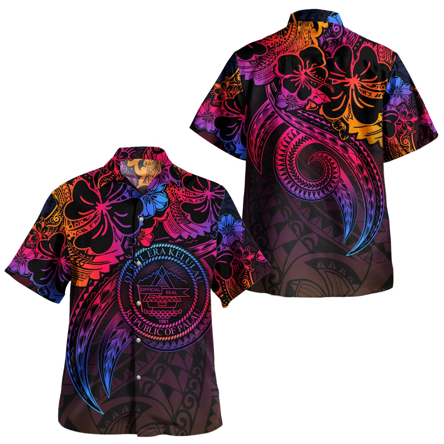 Palau Combo Short Sleeve Dress And Shirt Rainbow Style