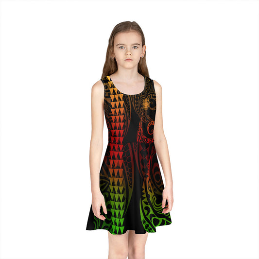 Cook Islands Girls Sleeveless Sundress Kakau Style Reggae