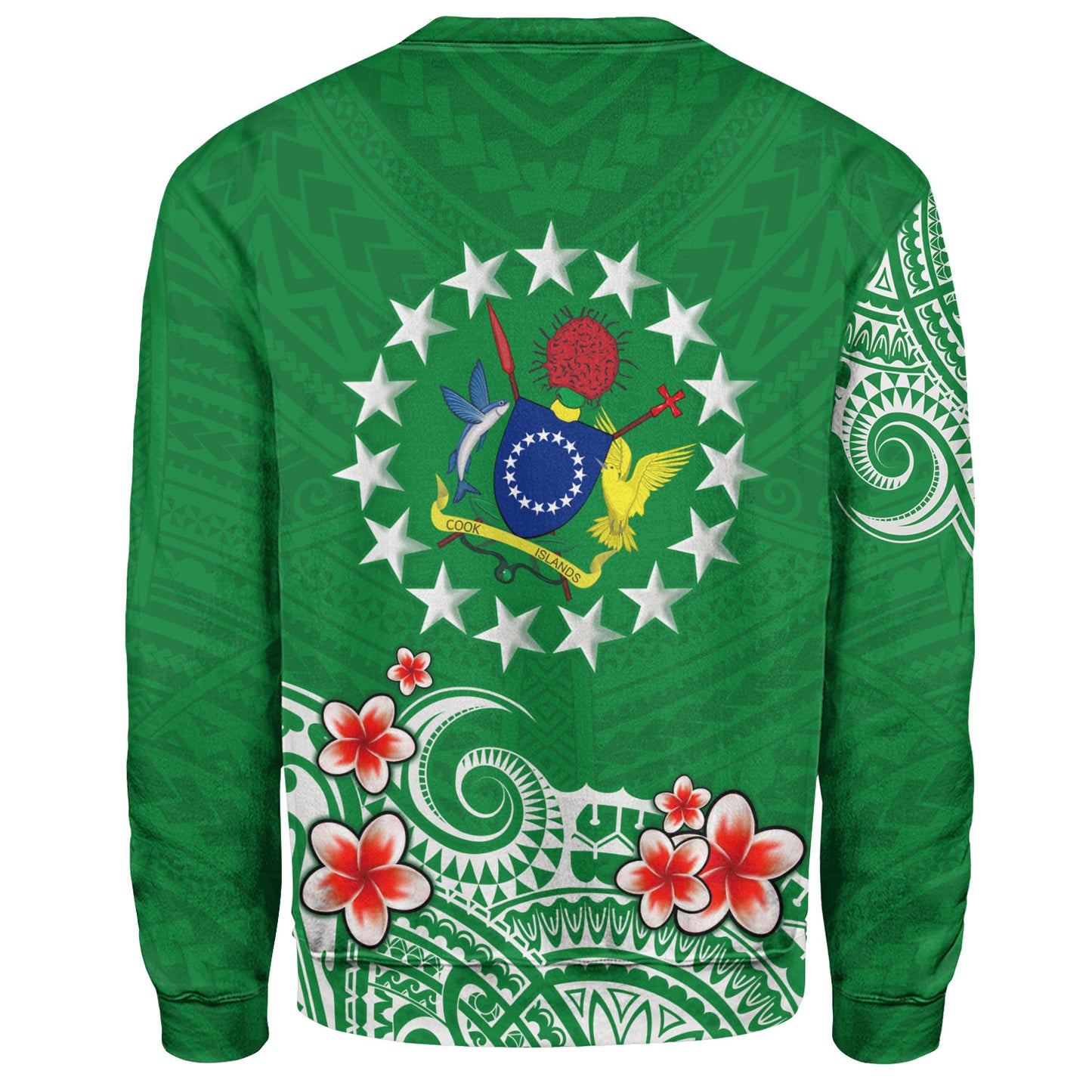 Cook Islands Sweatshirt Plumeria Flowers Tribal Motif Design