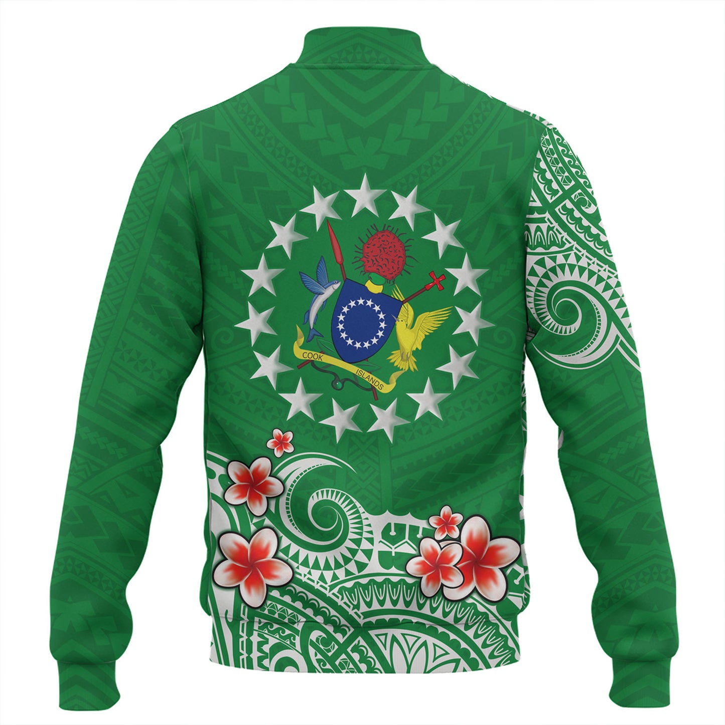 Cook Islands Baseball Jacket Plumeria Flowers Tribal Motif Design