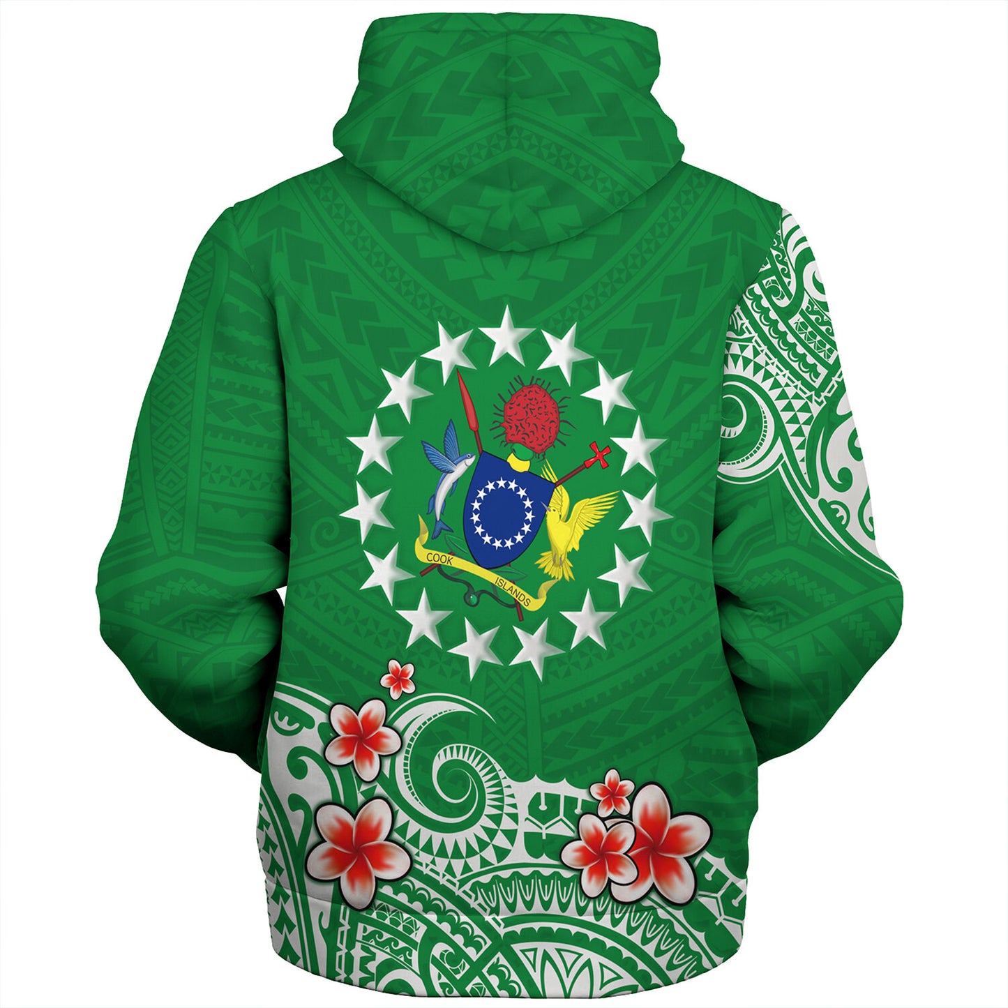 Cook Islands Sherpa Hoodie Plumeria Flowers Tribal Motif Design