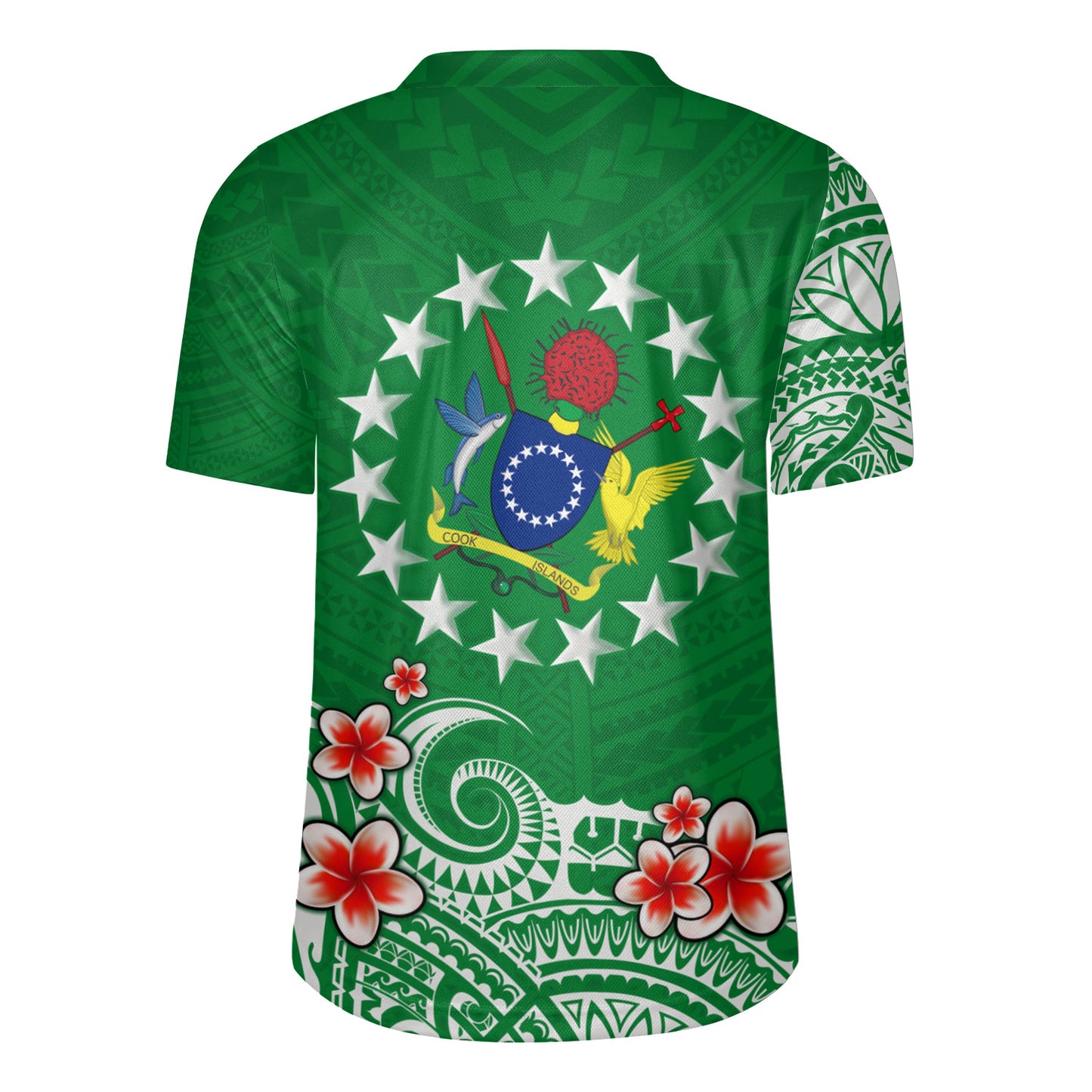 Cook Islands Rugby Jersey Plumeria Flowers Tribal Motif Design