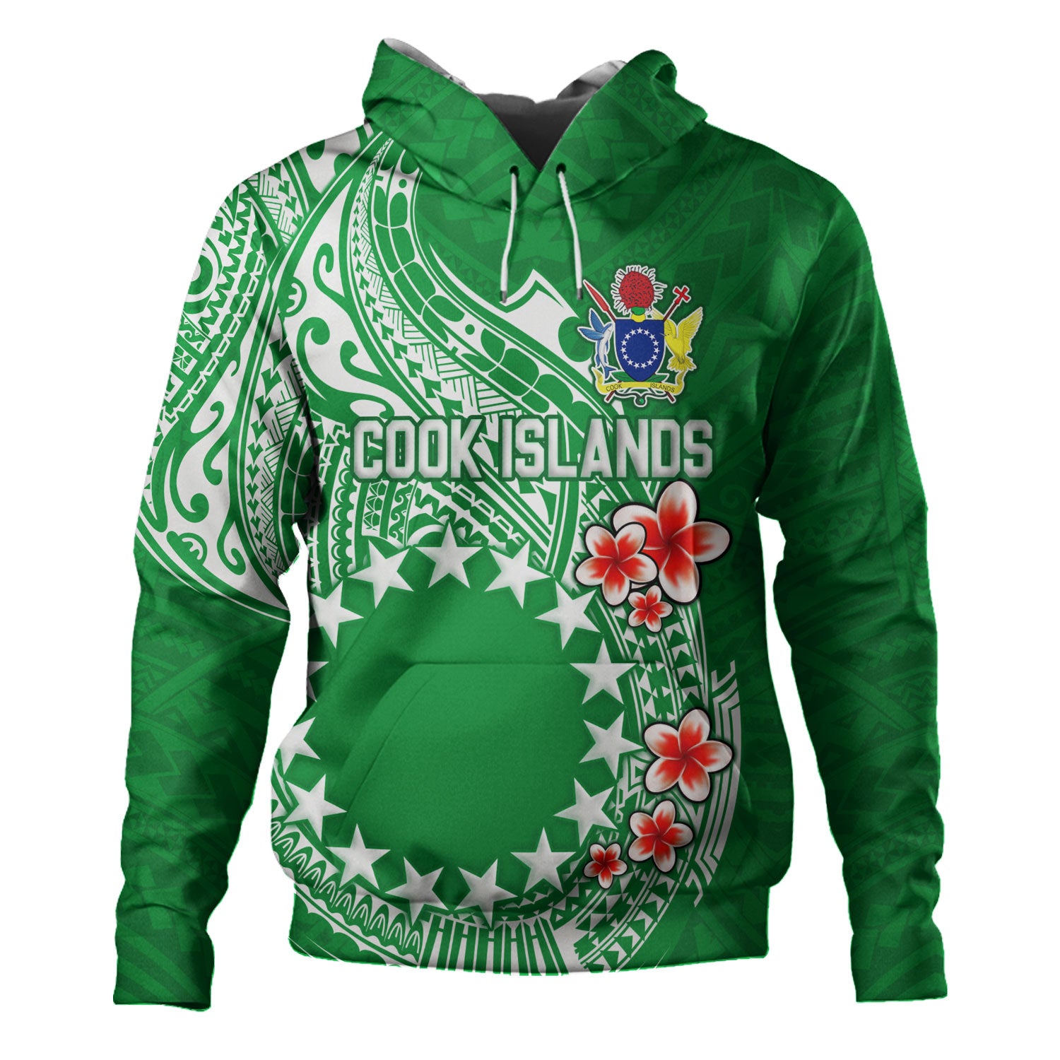 Cook Islands Hoodie Plumeria Flowers Tribal Motif Design