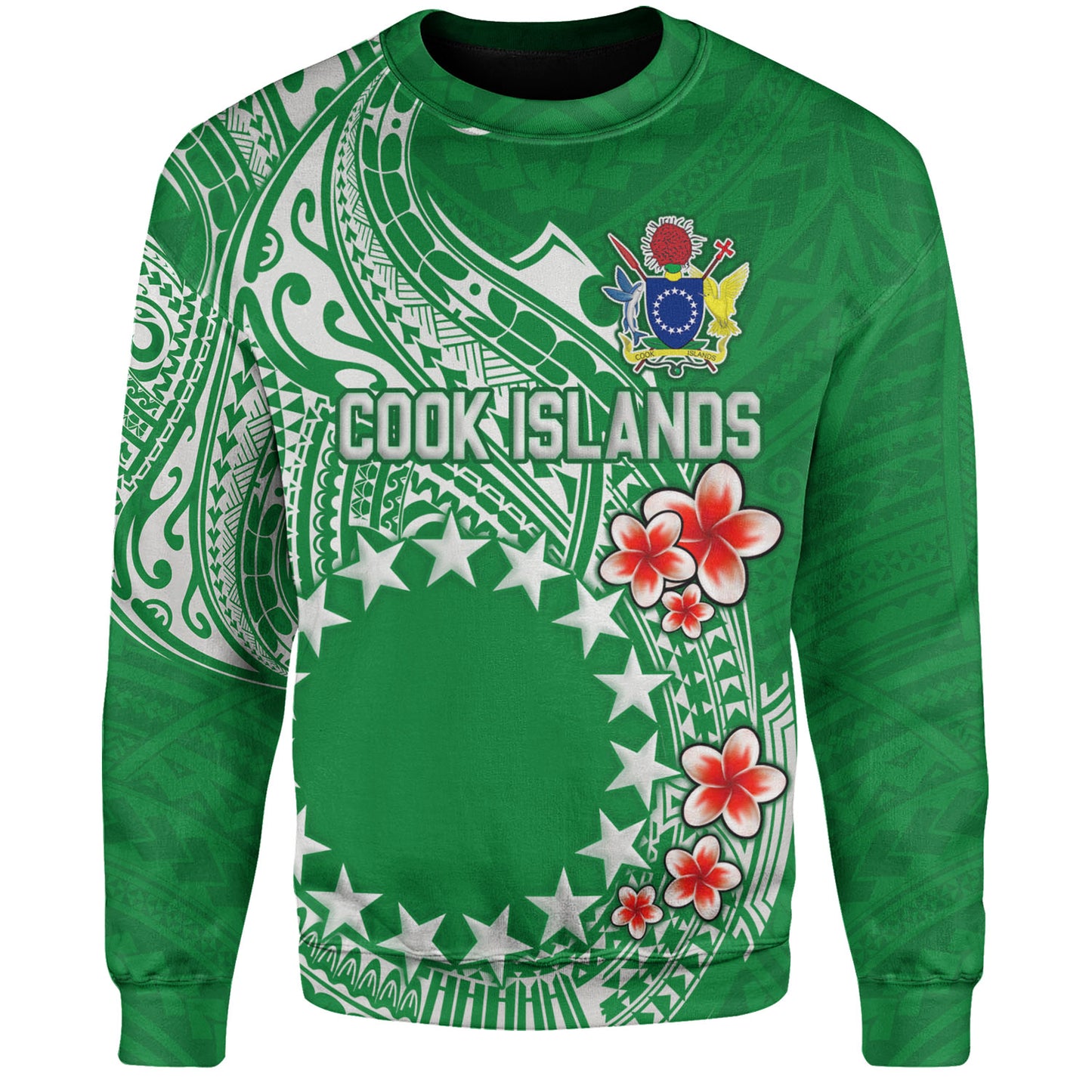Cook Islands Sweatshirt Plumeria Flowers Tribal Motif Design