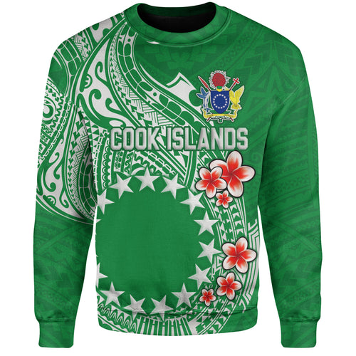 Cook Islands Sweatshirt Plumeria Flowers Tribal Motif Design