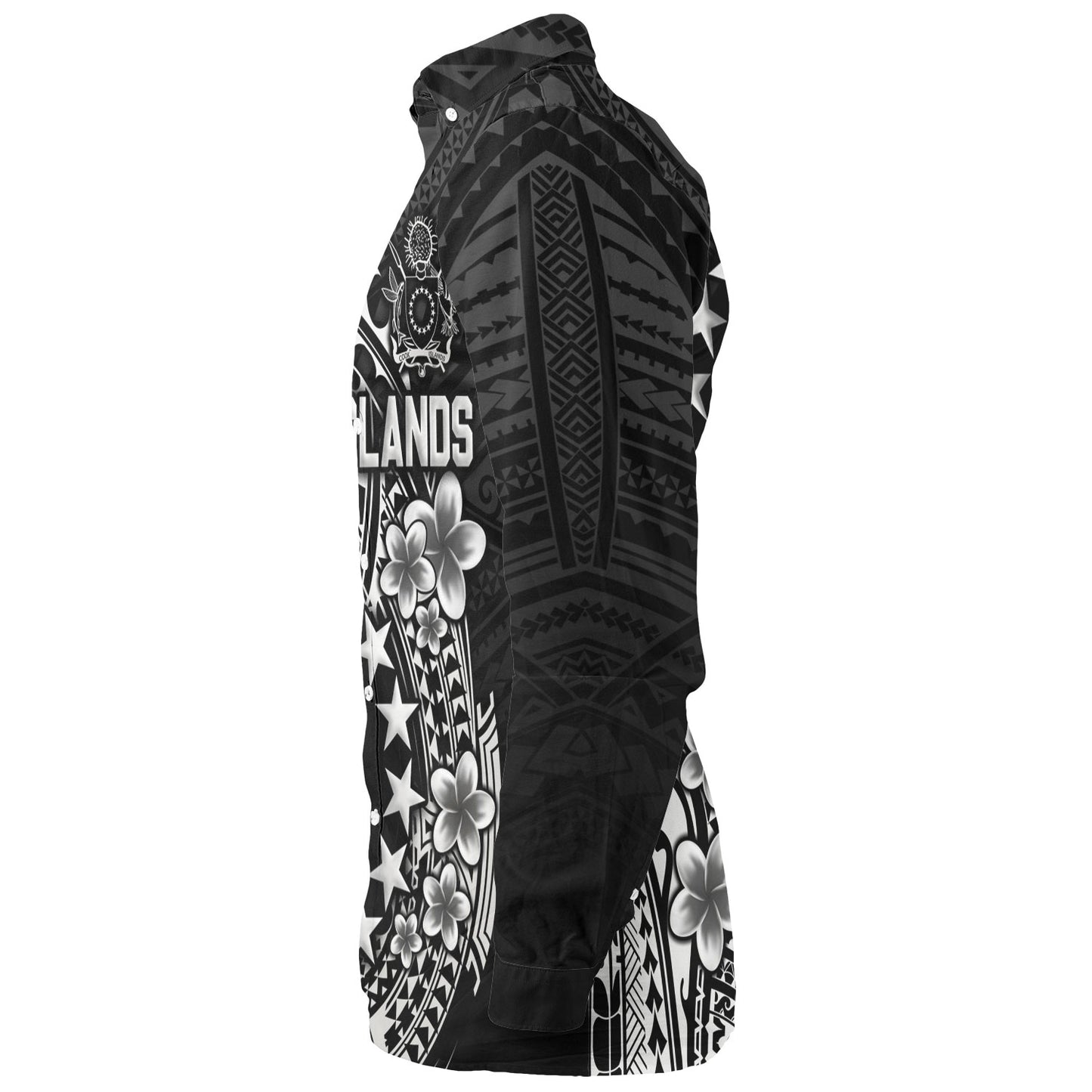 Cook Islands Long Sleeve Shirt Plumeria Flowers Tribal Motif Design