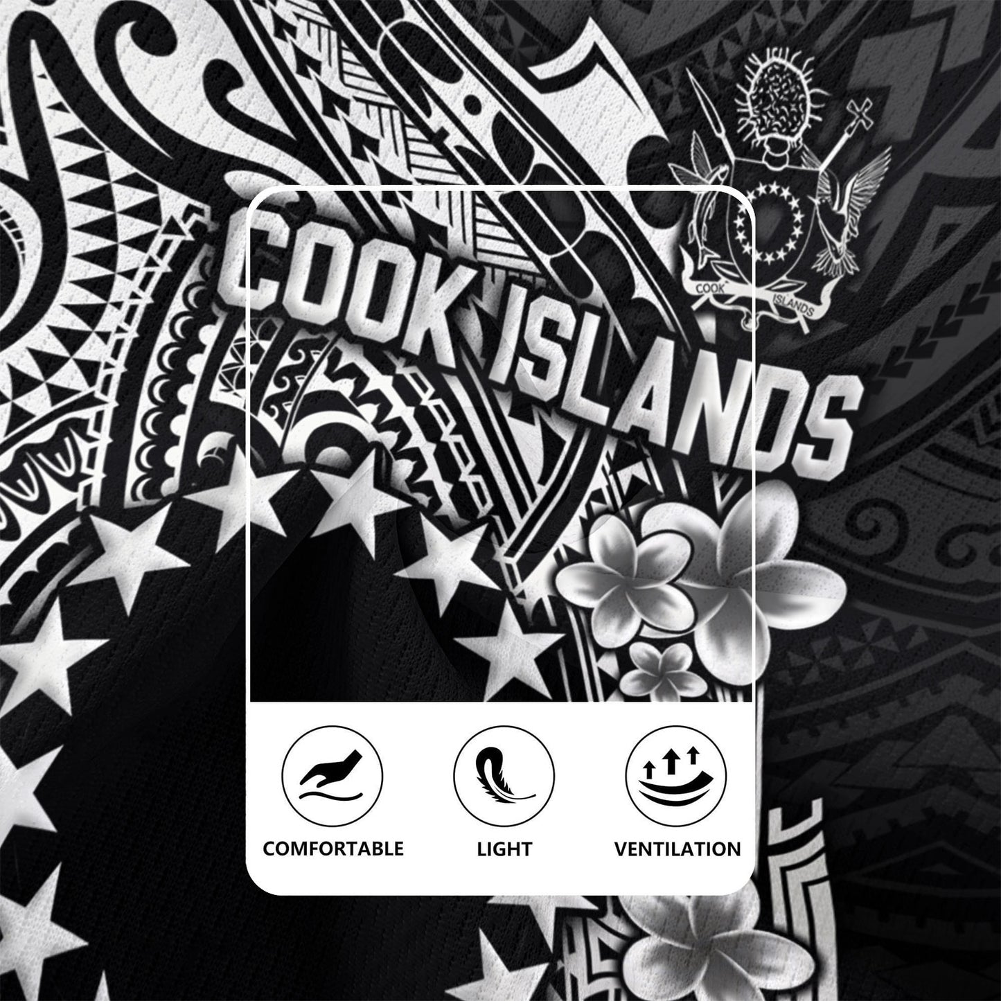 Cook Islands Rugby Jersey Plumeria Flowers Tribal Motif Design