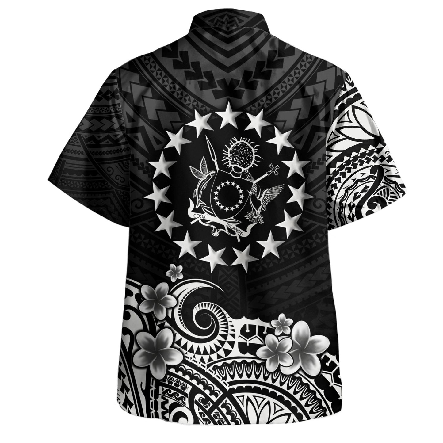 Cook Islands Hawaiian Shirt Plumeria Flowers Tribal Motif Design