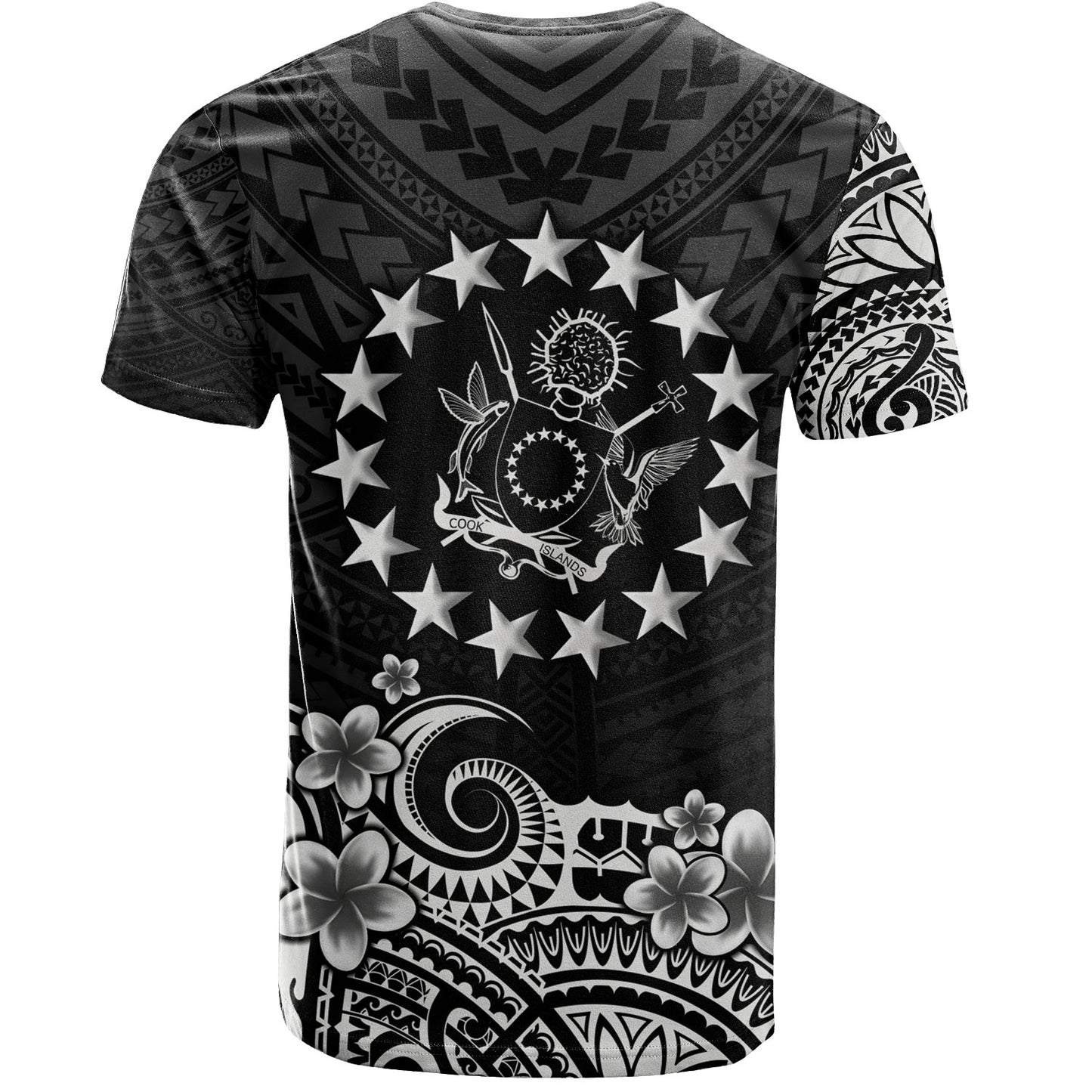 Cook Islands T-Shirt Plumeria Flowers Tribal Motif Design