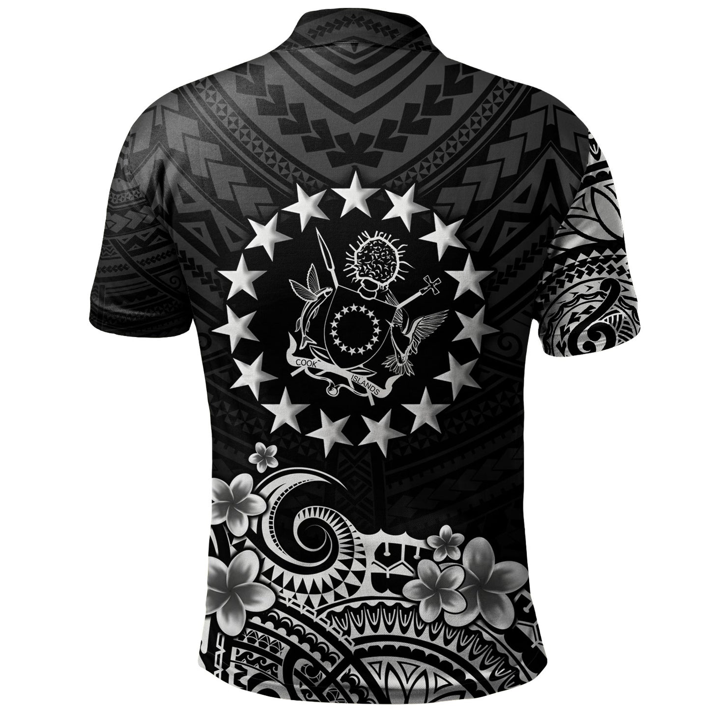 Cook Islands Polo Shirt Plumeria Flowers Tribal Motif Design