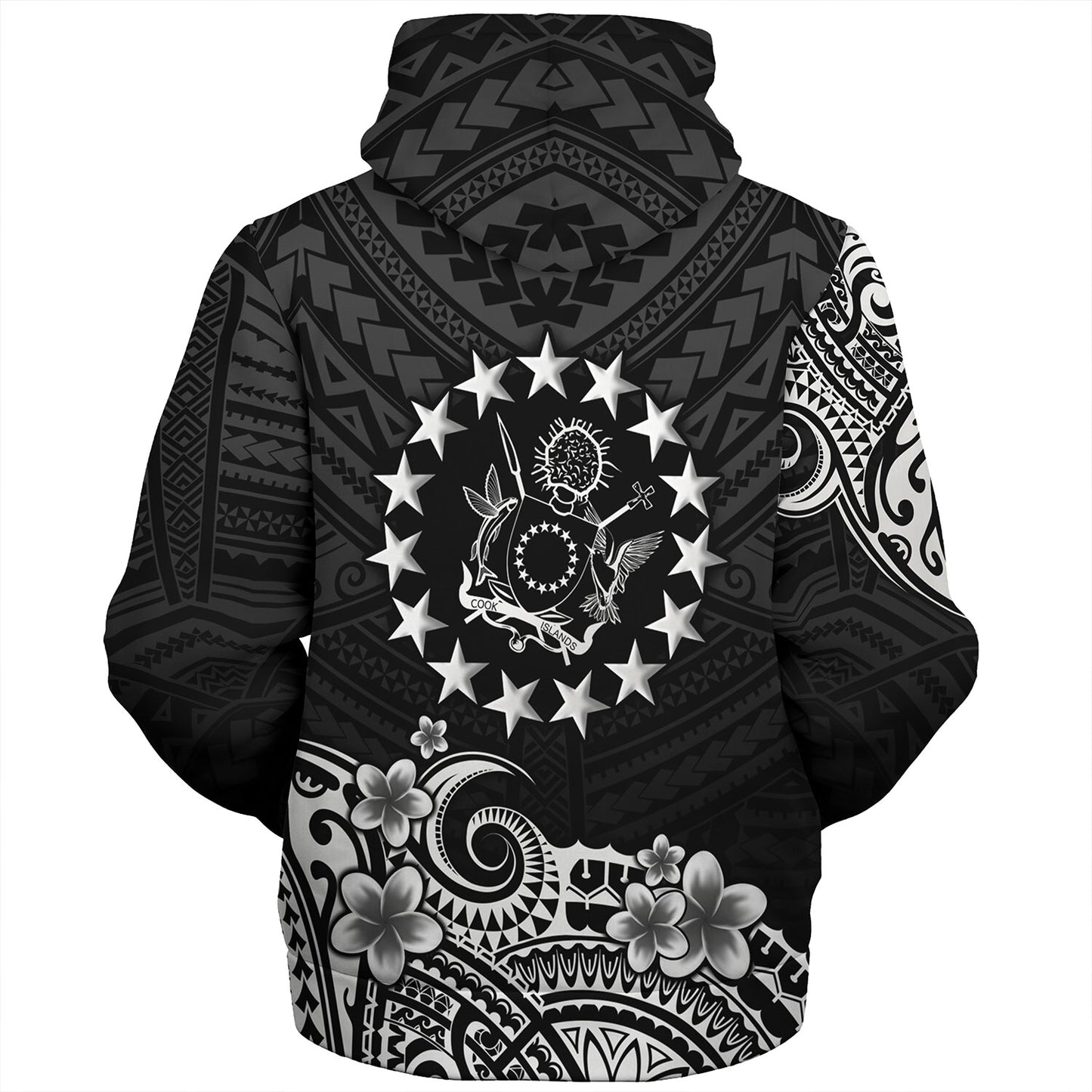 Cook Islands Sherpa Hoodie Plumeria Flowers Tribal Motif Design