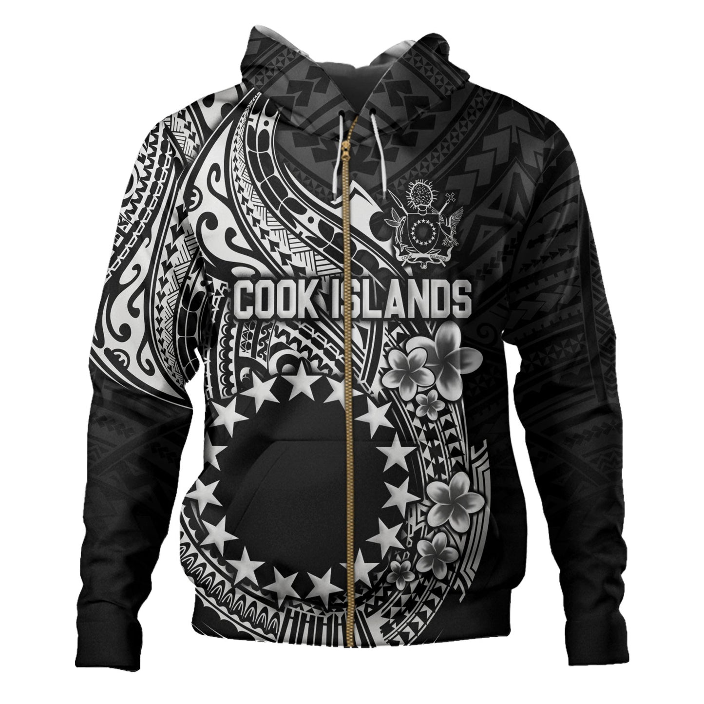 Cook Islands Hoodie Plumeria Flowers Tribal Motif Design