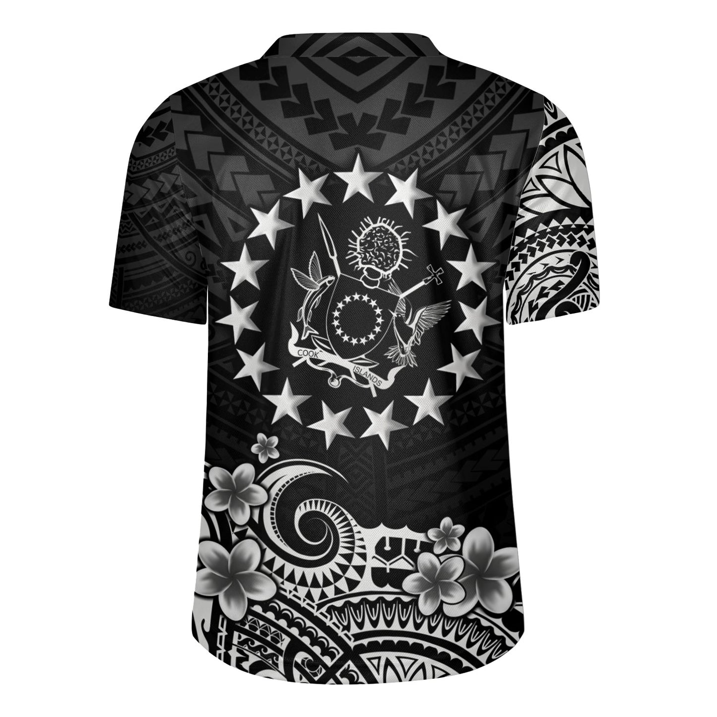 Cook Islands Rugby Jersey Plumeria Flowers Tribal Motif Design