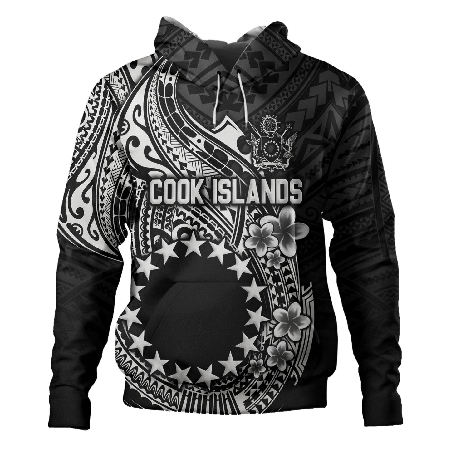 Cook Islands Hoodie Plumeria Flowers Tribal Motif Design