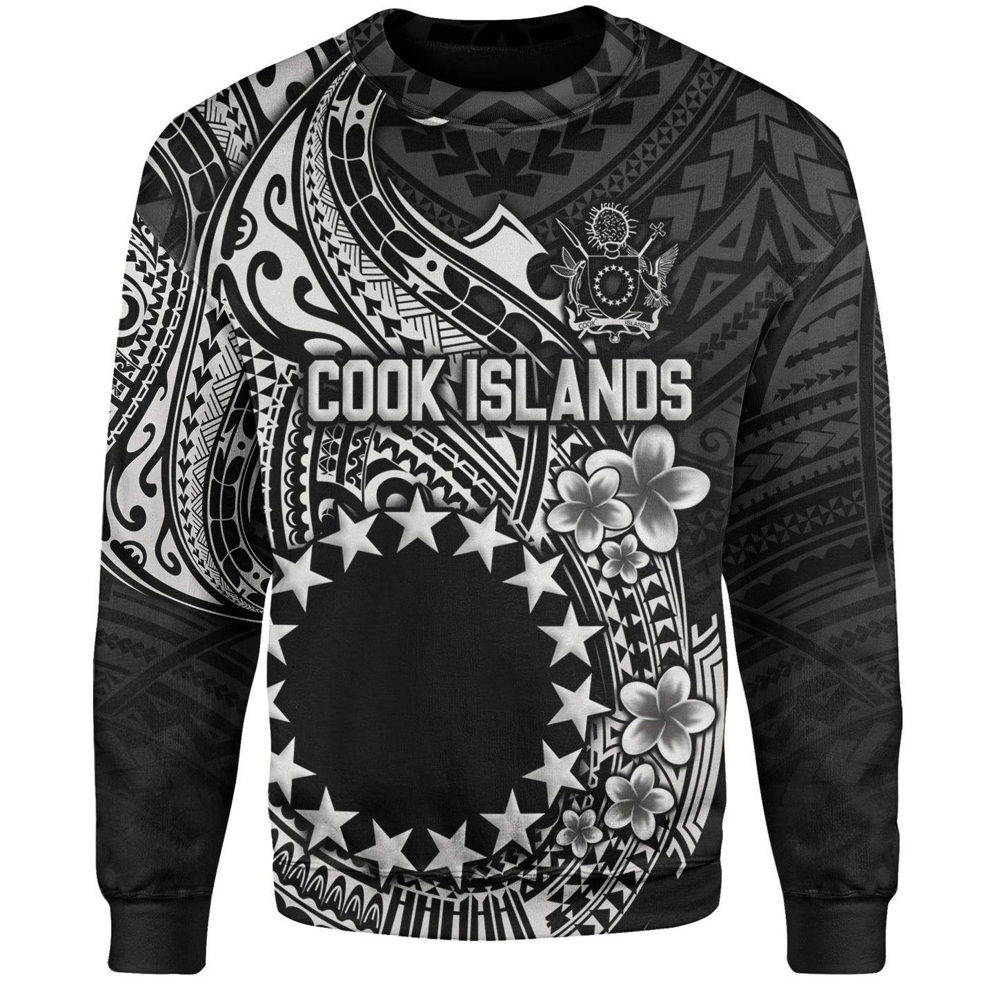 Cook Islands Sweatshirt Plumeria Flowers Tribal Motif Design