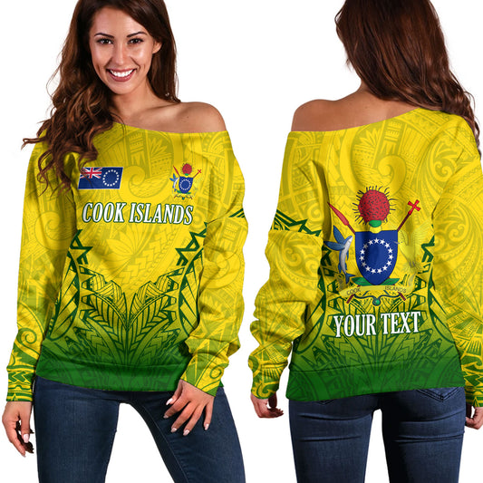Cook Islands Custom Personalised Off Shoulder Sweatshirt Seal With Flag Style