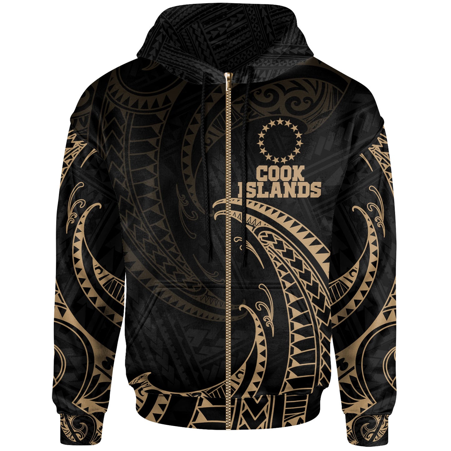 Cook Islands Polynesian Hoodie - Gold Tribal Wave