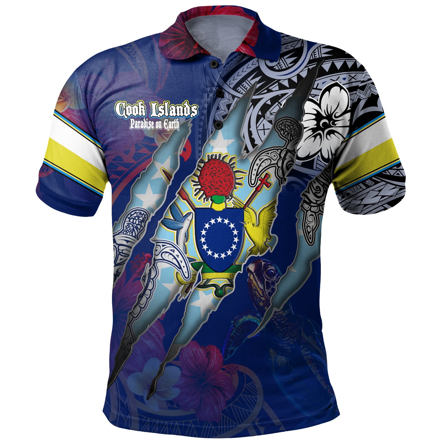 Cook Islands Polo Shirt Custom Cook Islander Blood Inside Me Polynesian Sleeve Tattoo Tropical Blue