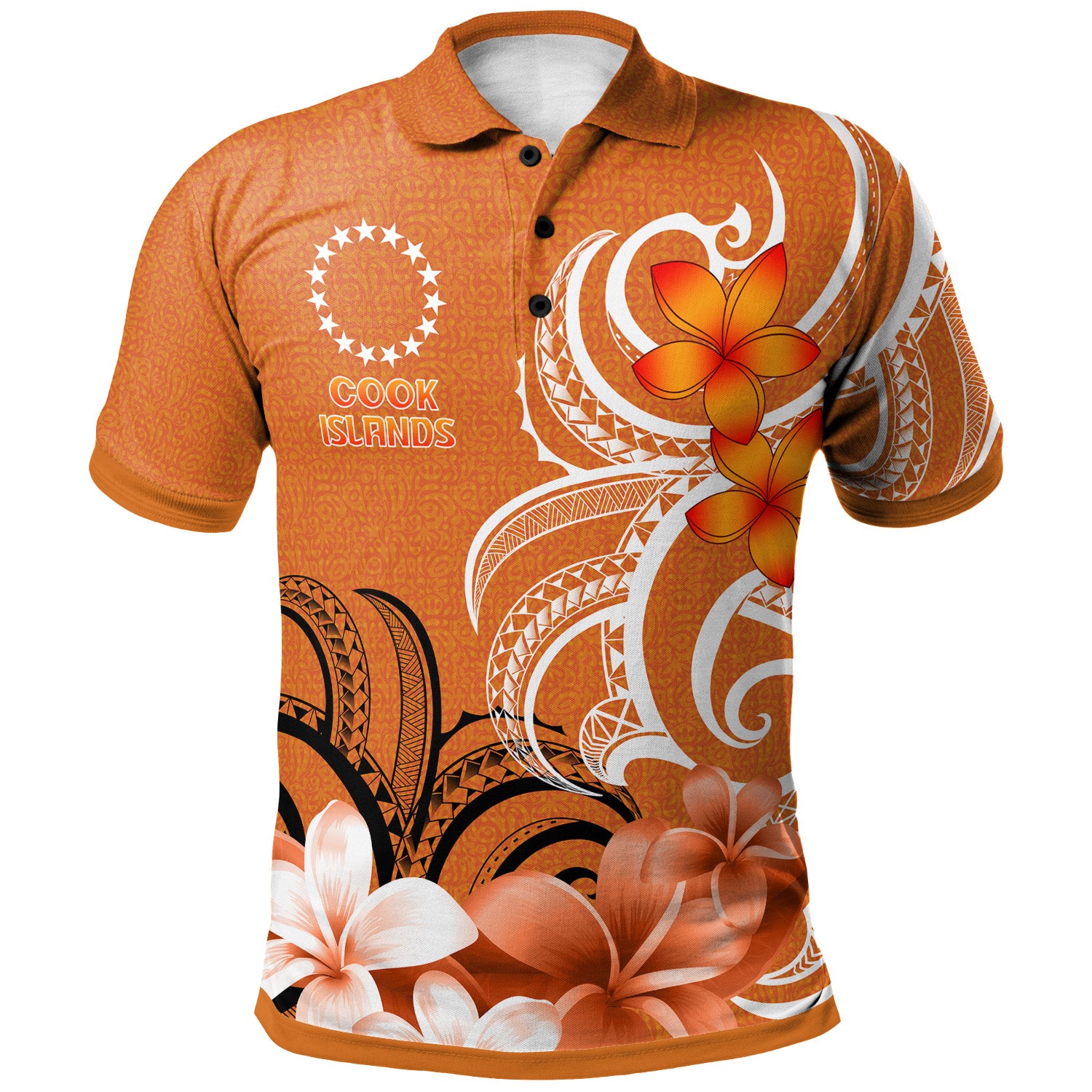 Cook Islands Polo Shirt Custom Personalised Floral Spirit Orange