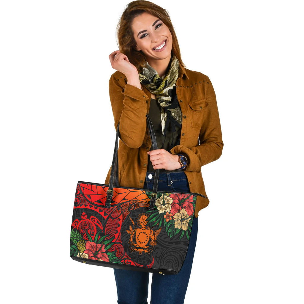 Cook Islands Leather Tote Bag Polynesian Turtle Tropical