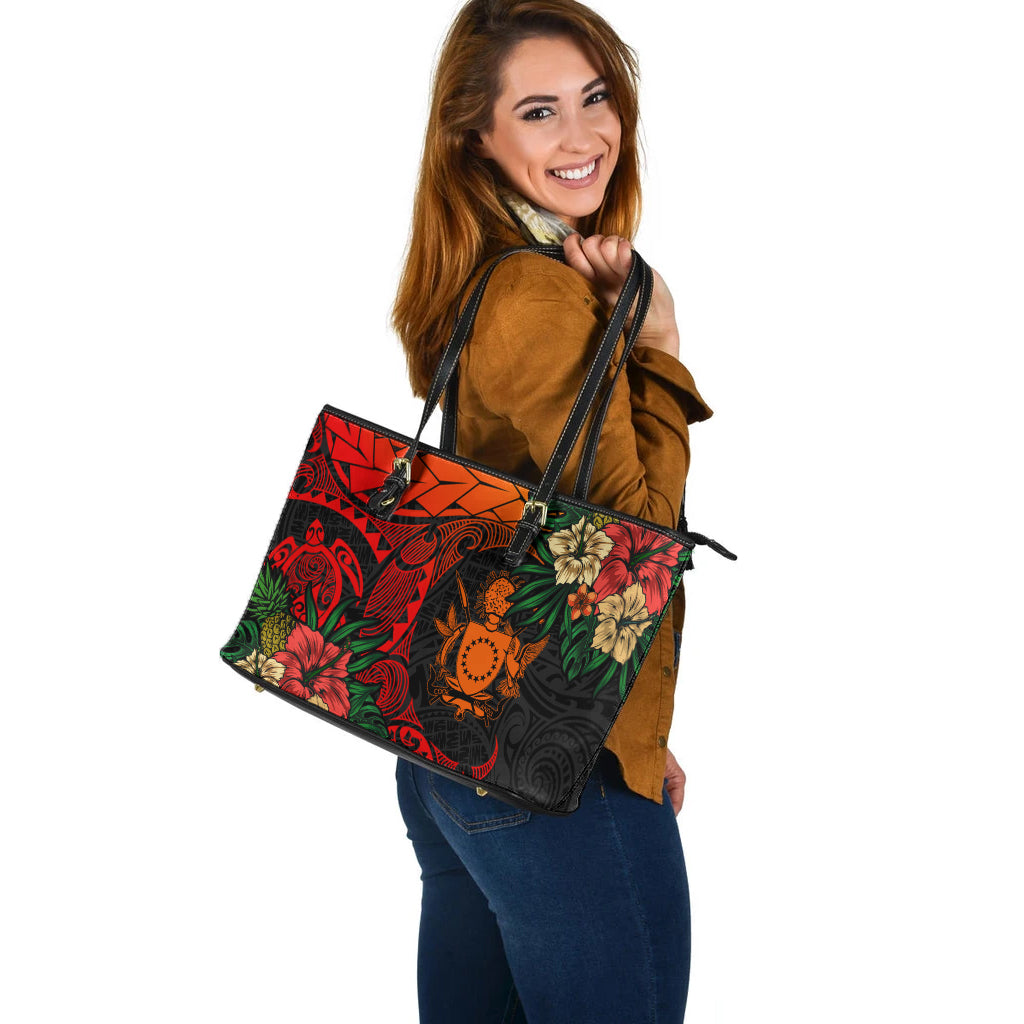 Cook Islands Leather Tote Bag Polynesian Turtle Tropical
